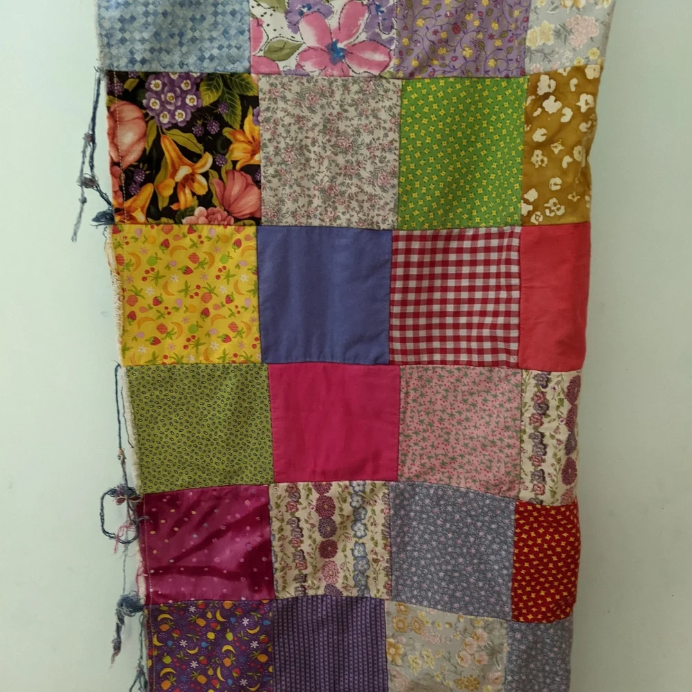 Frayed Denim Quilt made from recycled jeans, upcycled, patchwork, reversible